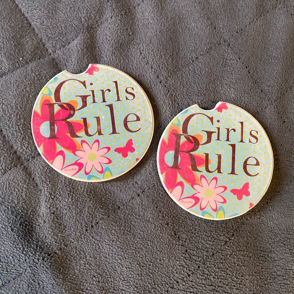 ๐ Girls Rule Absorbent Car Coasters 2 Pack, Auto Coasters for Cup Holders ๐ - Picture 1 of 7